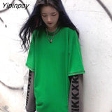 Yipinpay Harajuku Patchwork T Shirts Fake Two Pieces punk product Striped Long Sleeve Casual T-shirt O-neck Women size Top Tees