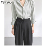 Yipinpay 2023 Summer New Office Lady Long Sleeve Silk Basic Shirt Women Button Up Solid Blouse Fashion Work Female Clothing Tops