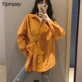Yipinpay Spring Street Style Solid Color Women Blouse Shirt Long Sleeve Button Up Ladies Tunic Shirts Oversize Fashion Female Tops