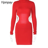 Yipinpay Women Long Sleeve Bodycon Hollow Out Mini Dress Solid Sexy Backless Slim High Neck Dress 2023 Autumn Party Club Christmas Dress