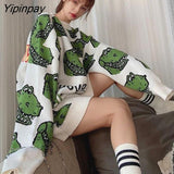 Yipinpay Streetwear Oversize Female Pullover Kawaii crocodile Embroidery Hip Hop Knit Women Sweater Winter Loose Woman Clothing