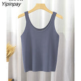 Yipinpay Women Knitted Ribbed Tank Top Streetwear Black White Tees Summer New 2023 Sleeveless Short Vest Sexy Bodycon Crop Tops