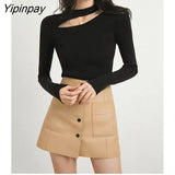 Yipinpay 2023 Winter New Bottoming Women Sweater Korea Style Slim Long Sleeve Hollow Out O Neck Strecth Ladies Knit Basic Pullover