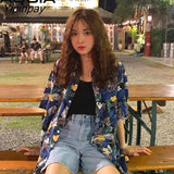 Yipinpay Floral print Women Blouse Loose Short Sleeve Oversize Ladies Shirt 2023 Summer Female Blouses Fashion Button Up Shirts