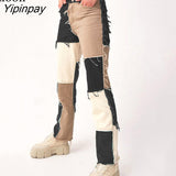 Yipinpay Skinny Straight Leg Boyfriend Jeans Woman High Waist Denim Trouser 2023 Spring Sexy Color Block Brown Streetwear Pants