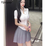 Yipinpay 2023 Summer Korean Style Short Sleeve Slim White Shirt Women Sexy Office Waist Tight Ladies Blouse New In Clothing Tops
