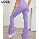 Yipinpay Sexy Knit Flared Leggings Pants Women Black Slacks New In Knitwears High Waist Skinny Trousers Bell Bottoms Summer Pants