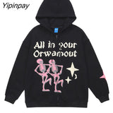 Yipinpay Women Sweatshirts Zip Up Hoodie Oversized Skeleton Korean Fashion Graphic Jackets Gothic Streetwear Grunge Harajuku Y2k Clothes
