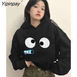 Yipinpay 2023 Autumn Casual Cartoon Print Women Hoodies Korean Style Long Sleeve Loose Short Sweatshirt Pullovers Female Tops