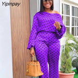 Yipinpay Dot Printing Suits Women Puff Sleeve Blouse And Wide Leg Pants 2 Piece Set 2023 Spring Vacation O Neck Shirt Outfits