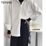 Yipinpay 2023 Autumn Korean style Long Sleeve Thick White Shirt Women Casual Button Up Solid Ladies Tunic Blouse Winter Clothing