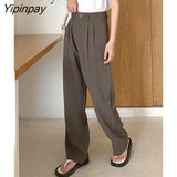 Yipinpay 2023 Autumn Fashion Wide Leg Women Classic Suit Pants Office Lady Elegant Casual Black Trousers Female High Wasit Pants