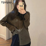 Yipinpay 2023 Winter Korean Style Long Sleeve Corduroy Shirt Women Minimalist Button Tunic Blouse Fall Work Female Clothing Tops