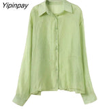 Yipinpay Street Style Transparent Long Sleeve Chiffon Shirt Women Oversize Sun Protection Ladies Blouse 2023 Summer Beach Tops