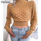 Yipinpay Knit Short Sweater Women Pullovers Knitted Tops Female Jumper 2023 Autumn Winter Long Sleeve Streetwear Knitting Sweaters