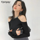 Yipinpay Winter Sexy Off The Shoulder Long Sleeve Women Sweater Korea Style Slim Fit High Strech Knit Pullover 2023 New In Tops