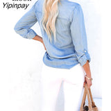 Yipinpay Sexy Denim Blouses Women Top With Pockets Streetwear Long Sleeve Sleeve Turndown Button Up Tops And Blouses Jean Shirts