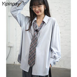 Yipinpay 2023 Autumn Minimalist Long Sleeve Button Up Shirt Women Korean Style Solid Oversize Shirts Blouse Loose Clothes Tops