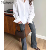 Yipinpay 2023 Spring Office Lady Full Sleeve Women White Long Shirt Minimalist Button Up Woman Tunic Blouse Work Female Clothing