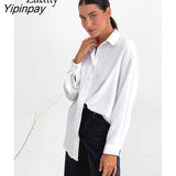 Yipinpay 2023 Spring Minimalist Full Sleeve Women White Shirt Oversize Button Up Woman Tunic Blouse Work Female Clothing Tops