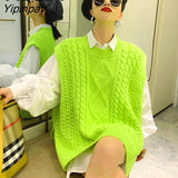 Yipinpay Loose Fluorescent Green Women Sweaters Korea Oversize Knit Woman Sweater Vest 2023 Winter Plus Size Pullover Clothing