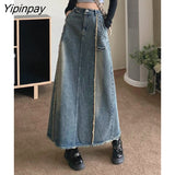 Yipinpay Fishtail Denim Women Skirt High Waist Retro Raw Edge