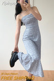 Yipinpay The Shoulder Sleeveless Sexy Blue Floral Dress Women Summer Spaghetti Strap Pink Print Robe Femme Slim Fit Chiffon Vestidos