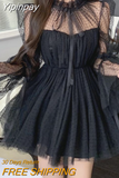 Yipinpay Dot Y2k Mini Dress Woman Solid Vintage Puff Sleeve Dress Kawaii Slim 2023 Spring Korean Fashion Evening Party Dress Gothic