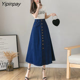 Yipinpay New Spring Summer Women Denim Skirt Oversize Korean Style A-line Solid Long Skirts Fashion High Waist Female Skirts