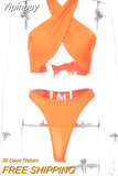 Yipinpay 2 Piece Set Bikini Suit Women Summer Halter Crop Tops And High Waist Bikini Thong 2023 Femme Sexy Beach Party Swimsuit