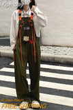 Yipinpay Women's Casual Suspender Overalls Vintage Fashion Straight Wide Leg Pants Tooling Style Baggy Mopping Trouser All Season