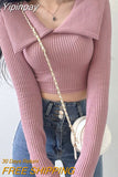 Yipinpay Sexy Crop Tops High Waist Slim Long Sleeve Pink Tshirt Women Wild Knitted White Tee Korean Striped Blouse Shirt T-shirts