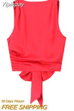 Yipinpay Black Crop Top Women Satin Backless Top Female Y2k Streetwear Sexy Tops Woman Fashion Tied Sleeveless Tank Tops For Women