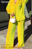 Yipinpay Women Street Pleated Tracksuit Two Piece Sets Solid Long Sleeve Blouse And Wide Leg Pants Sets 2023 Summer Casual Female Outfits