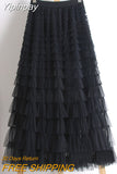Yipinpay White Long Skirts For Womens Fashion 2023 Summer High Quality Green Dark Brown And Blue Mesh Tulle Cake Midi Skirt Female