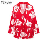 Yipinpay Summer Women Floral Print Blouses Shirt 2023 Thin Single Breasted Causal Tops Turn Down Colla Long Sleeve T-Shirts