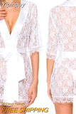 Yipinpay Women Lingerie Lace Night Dress Sleepwear Nightgown Bandage Deep V G-String See Through Sexy Sheer Sleep Dress 2023 Silky