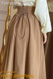 Yipinpay Brown Vintage Maxi Skirt Women Harajuku Pocket Lace Up Long Skirts Summer Fall Clothes Korean Fashion Y2k Korean Style