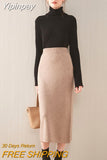 Yipinpay Winter Cashmere Knitted long skirts for women y2k fashion Mid-Length High Waist A-line Skirts Female Wool Bottoms 2023
