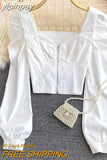 yipinpay Sexy Zipper Crop Tops Female Ruched Casual Vintage Long Sleeve Blusas Women Korean Elegant Camisas Club Short Shirt