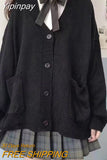 Yipinpay Japanese School Basic Sweaters Women Autumn Kawaii Solid V-neck Loose Knitted Cardigan Preppy Style JK Uniform Cosplay