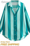 Yipinpay Fashion Stripe Spliced Women's Shirt 2023 Summer Long Sleeve Women Tops Blouse Ladies Chic Casual Shirts & Blouses New In