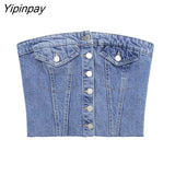 Yipinpay 2023 Fashion Woman Denim Corset Wrap Chest Tops Casual Backless Sleeveless Sexy Button Decoration Summer Causal Sling Tops