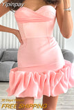 Yipinpay Fashion Womens Corset Mini Dress Sleeveless Spaghetti Strap Ruffle Hem Solid Color Night Out Dress Skin-Friendly Hot Sale