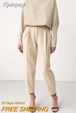Yipinpay Vintage Zipper Khaki Trousers Women High Waist Office Pants Ladies Brown Trousers Work Wear Spring Long Pants 2023