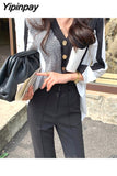 Yipinpay Desigual Knitted Cardigan Cropped Sweater Gilet Femme Manche Longue Korean Style Women Oversized Lazy Oaf Fall 2023