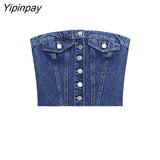 Yipinpay 2023 Fashion Woman Denim Corset Wrap Chest Tops Casual Backless Sleeveless Sexy Button Decoration Summer Causal Sling Tops