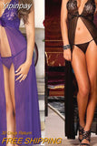 Yipinpay Newest Women Sexy Lingerie Lace Dress See Through Mesh High Split Long Exotic Dresses Short Sleeve Nightwear Deep V