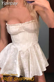 Yipinpay Women Y2K Vintage Sleeveless Skinny Corset Tunics Strapless Backless Pleated Back Zip Elastic Bandeau Ball Gown Dress 0406
