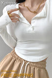 Yipinpay Long Sleeve T-shirt Women New Irregular Fitness O-neck Cropped Tops Woman Clothing Spring Autumn